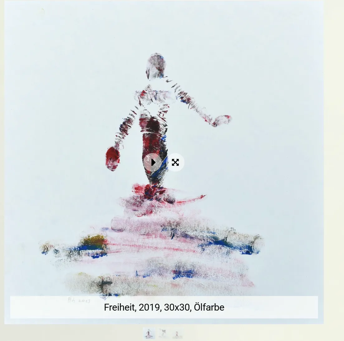 Freedom, 2019. Oil painting by Bai Nike. A figure in motion, deep red and royal blue, painted with bare hands.