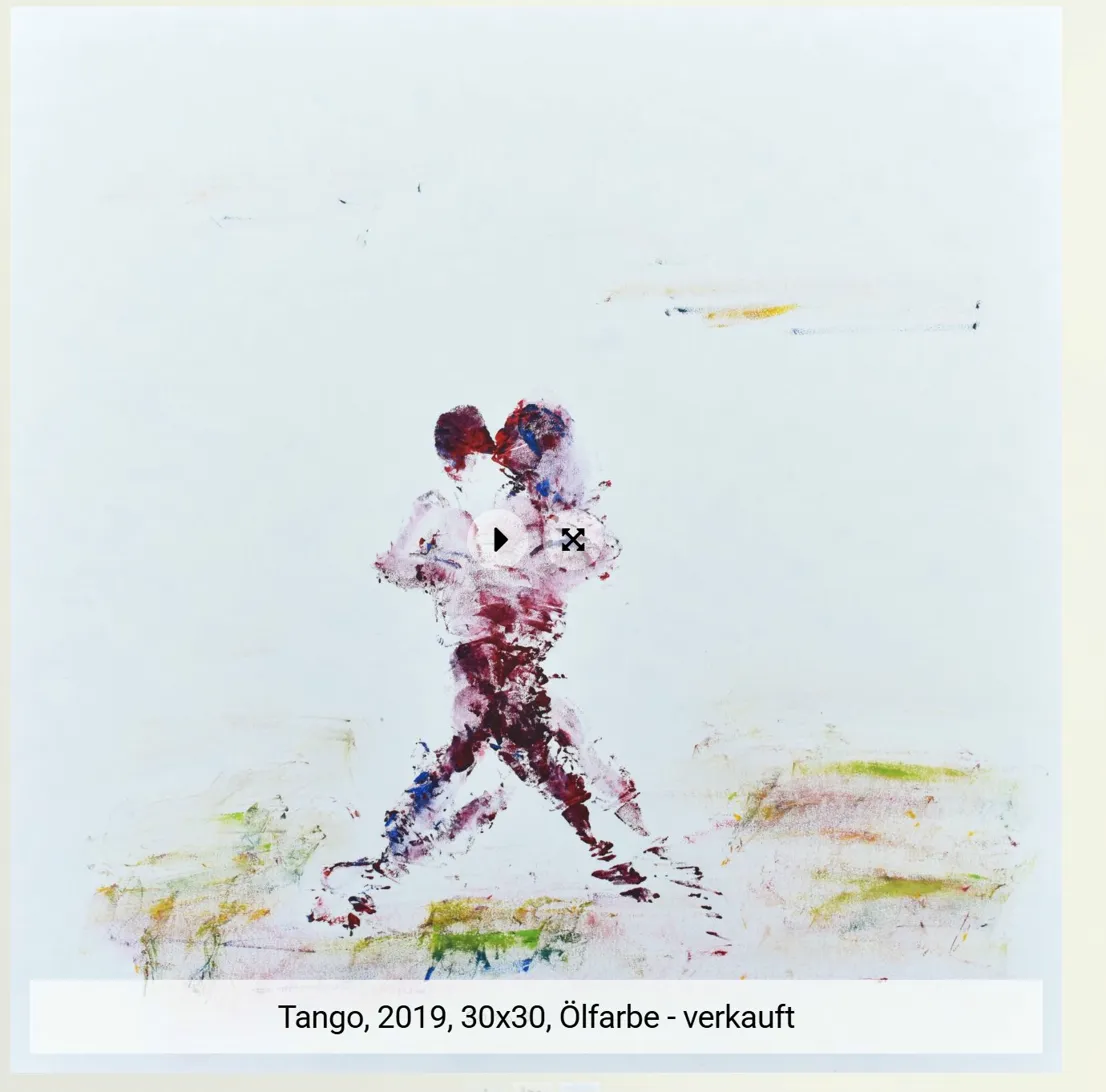 Tango, 2019. Oil painting by Bai Nike. Two dancing figures in deep reds and blues, painted with bare hands.